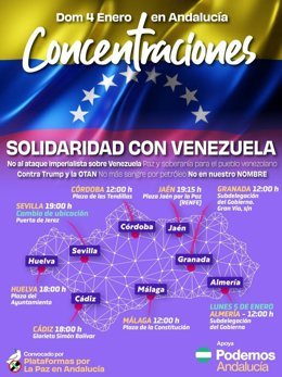 Concentraciones en las ocho capitales andaluzas contra la agresión de EE. UU. a Venezuela