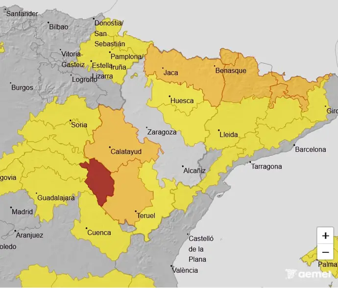 Aviso naranja por heladas en el Pirineo, parte de Teruel y la Ibérica zaragozana desde esta noche