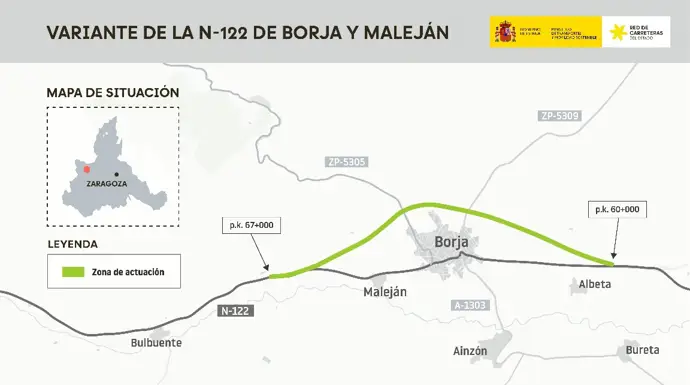 Transportes abre a consulta pública el trazado de la variante de la N-122 entre Borja y Maleján