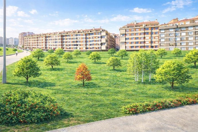 Recreaci&oacute;n de un bosque urbano en el 'Solar&oacute;n', en Gij&oacute;n.