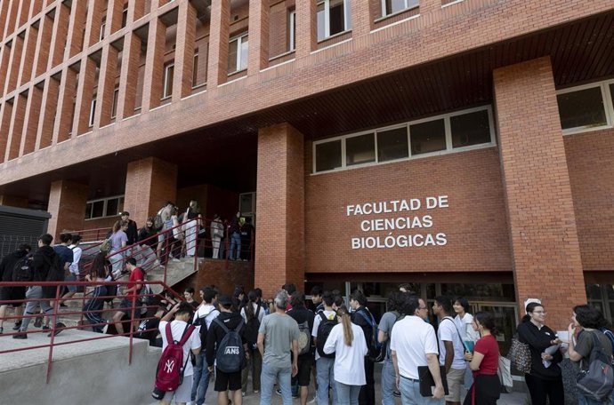 Archivo - Estudiantes antes del inicio de los ex&aacute;menes durante el primer d&iacute;a de la Evaluaci&oacute;n de Acceso a la Universidad (EvAU), en la Facultad de Ciencias Biol&oacute;gicas de la Universidad Complutense de Madrid, a 3 de junio de 2024, en Cantoblanco, Madrid (E