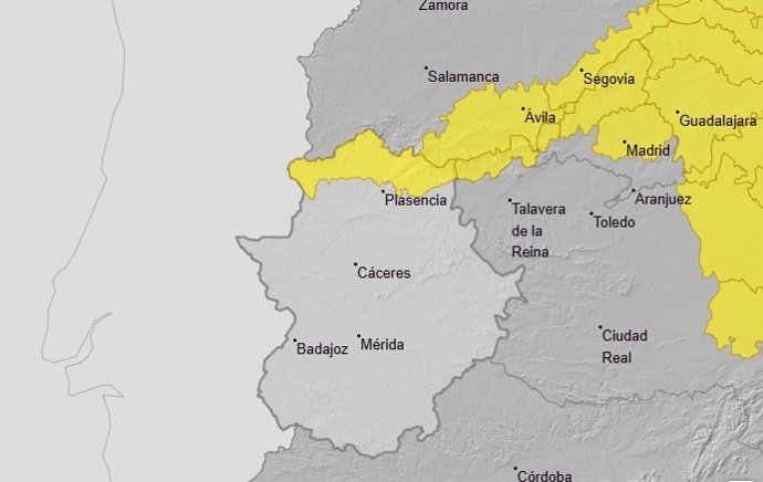 Alerta amarilla en el norte de C&aacute;ceres por rachas de viento, a 29 de marzo de 2026.