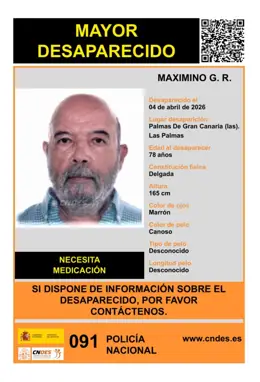 La Policía Nacional solicita ayuda para localizar a Maximino G.R., desaparecido en Las Palmas