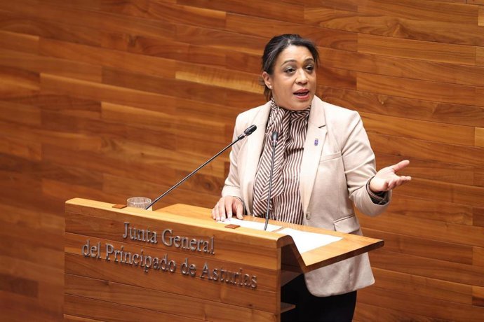 Archivo - La diputada del PP de Asturias Sandra Camino durante la defensa de una iniciativa en un Pleno de la JGPA.