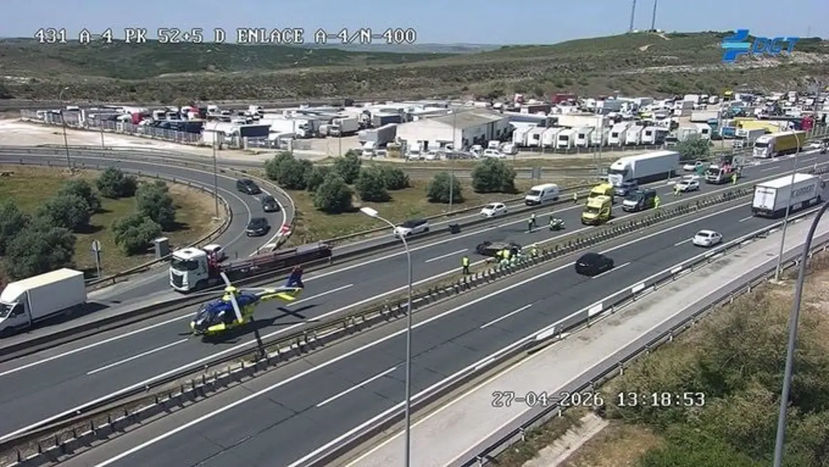 Restablecido el tráfico en la A-4, a la altura de Ontígola, tras el accidente de un coche